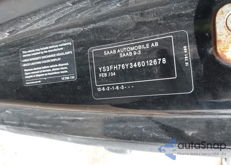 2004 Saab 9-3 Aero z USA, uszkodzony, nr VIN YS3FH76Y346012678